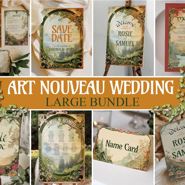 Parure de mariage Art nouveau, grand lot de mariage fantaisie, modèles modifiables mariage ringard, faire-part de mariage Tolkien Hobbit, téléchargement numérique