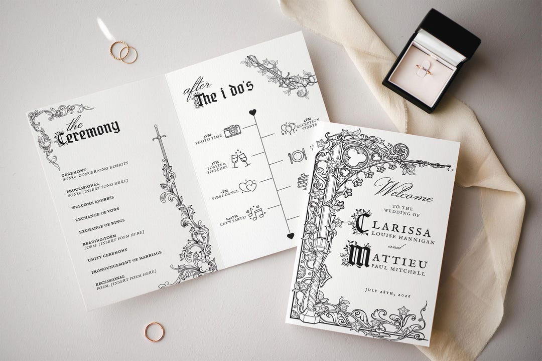 Gothic Wedding Program Template, Romantic Goth Wedding Program Editable ...