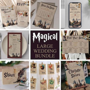 Magical Wizard Wedding Full Bundle, Editable Wedding Templates, Fantasy Wedding Set, Watercolour Wedding Custom Signs, DIY Template Download