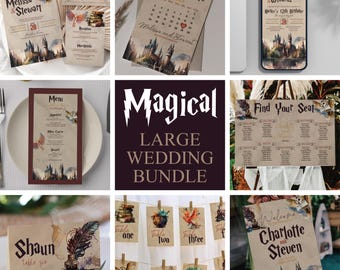 Magical Wizard bruiloft volledige bundel, bewerkbare bruiloft sjablonen, fantasie bruiloft set, aquarel bruiloft aangepaste borden, DIY sjabloon downloaden