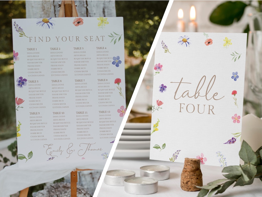 Minimal Floral Wedding Table Cards and Seating Plan Template (digital ...