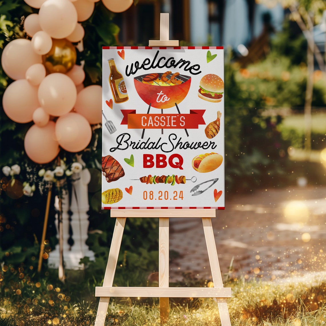 BBQ Bridal Shower Welcome Sign Template, Summer BBQ Welcome Sign ...