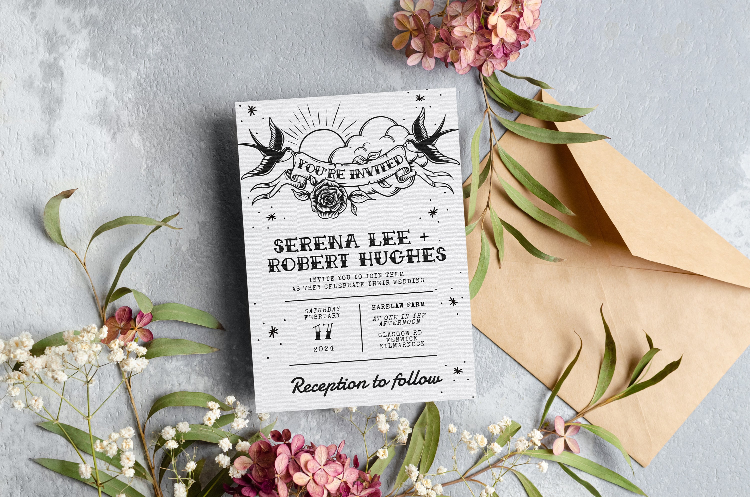 TRAD TATTOO Wedding Invitation Set RSVP Details Alternative Wedding ...