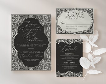 GOTHIC VINTAGE Wedding Invite Template Bundle Romantic Goth Wedding Editable Printable Invitation Classic Unique Wedding Digital Download
