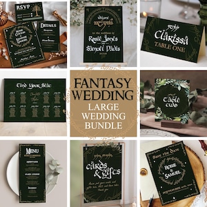 Conjunto de boda ESDLA, paquete grande de plantillas editables, boda geek, invitación de Tolkien El Hobbit, letrero de bienvenida, descarga digital Templett