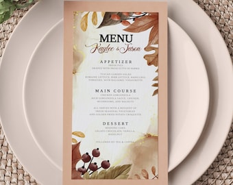 AUTUMN Wedding Menu Card Template Editable Menu Card Printable Wedding Menu Terracotta Rustic Wedding Template Autumnal Digital Download