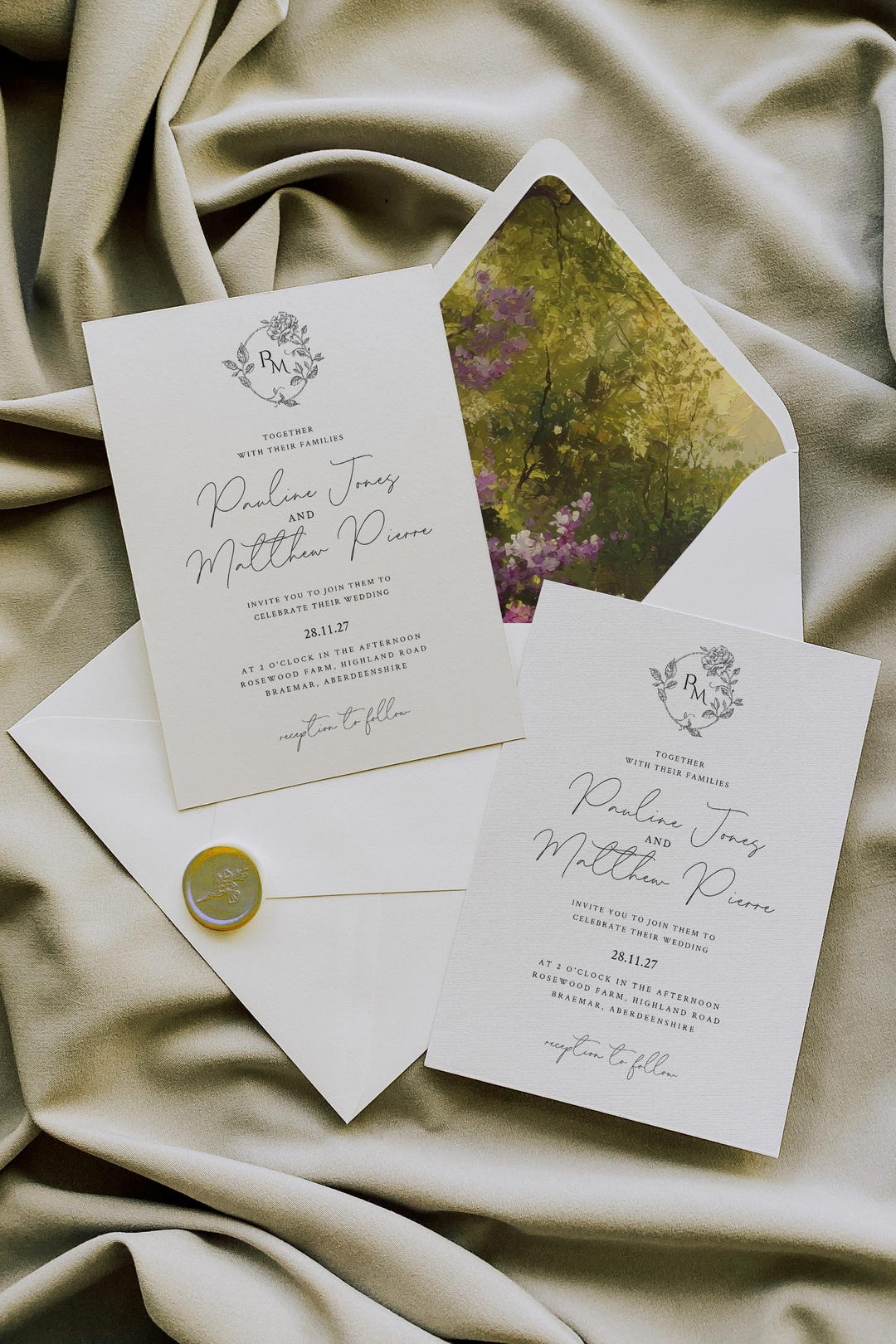 Elegant Olive Wedding Invitation Template: Minimalist Monogram (digital ...