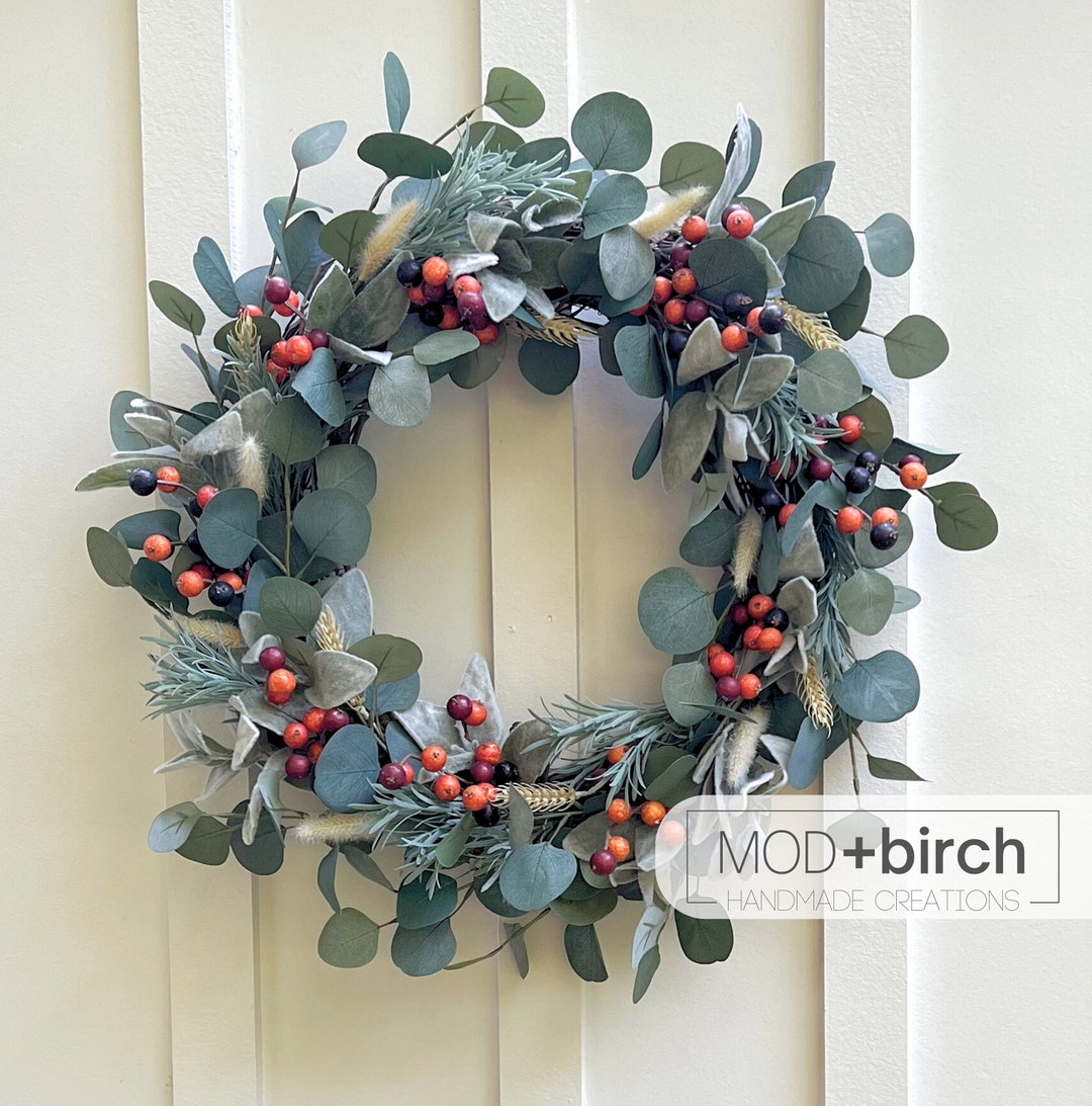 Fall Eucalyptus and Berry Wreath Modern Farmhouse Autumn Wreath Lambs ...