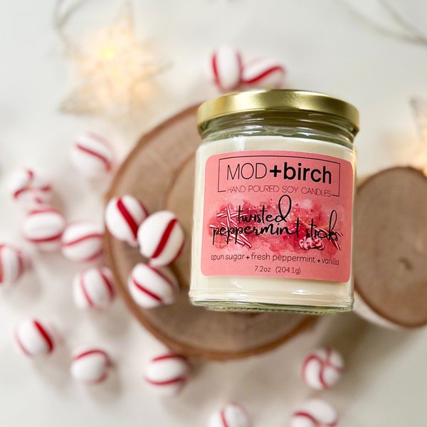 Twisted Peppermint stick winter holiday soy candle | Classic Christmas decoration | non toxic | mint vanilla sweet candles | soy wax melts