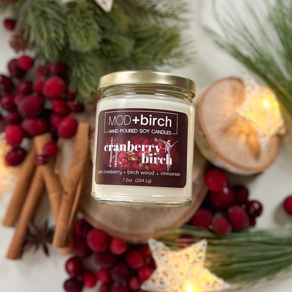 Cranberry and Birch Christmas winter seasonal soy candle | Classic holiday scents | fruity earthy candle | non toxic clean fragrance