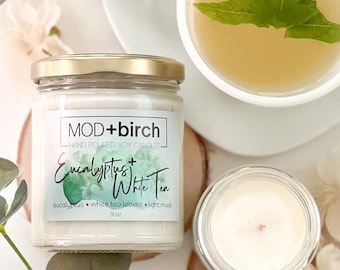 Eucalyptus and White Tea Candle | Eucalyptus candle | Soy Candle | Jar Candle | Summer Candle | Spring Candle | Spa Candle | Clean candle