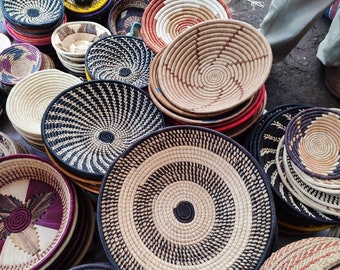 Juego de decoración de cesta de pared de 5, decoración de pared de cesta, decoración de pared Boho, cesta de pared Boho, cesta africana, cuenco redondo de mimbre, decoración de pared, arte de pared