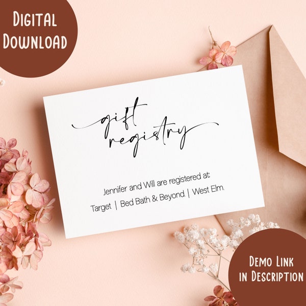 Wedding Registry Gift Card Template for Budget Wedding Planning, Wedding Details Card for His and Hers Gifts