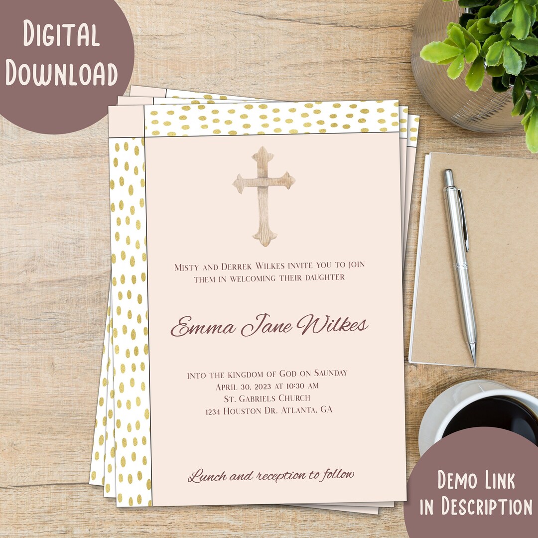 Catholic Baptism Invitation Template Religious Ceremony - Etsy