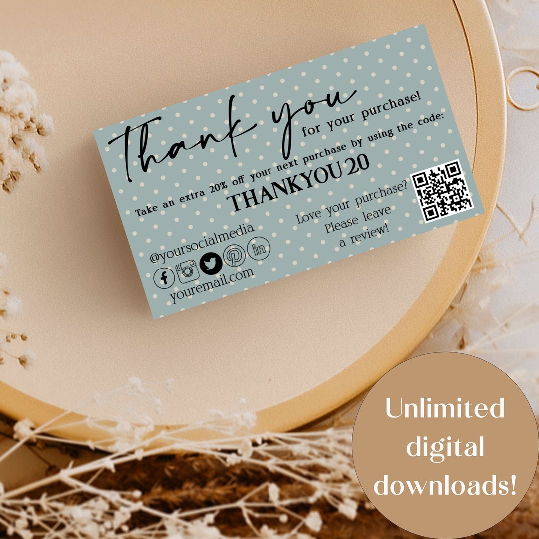 Editable Thank You Card Template for Etsy Sellers, Small Business ...