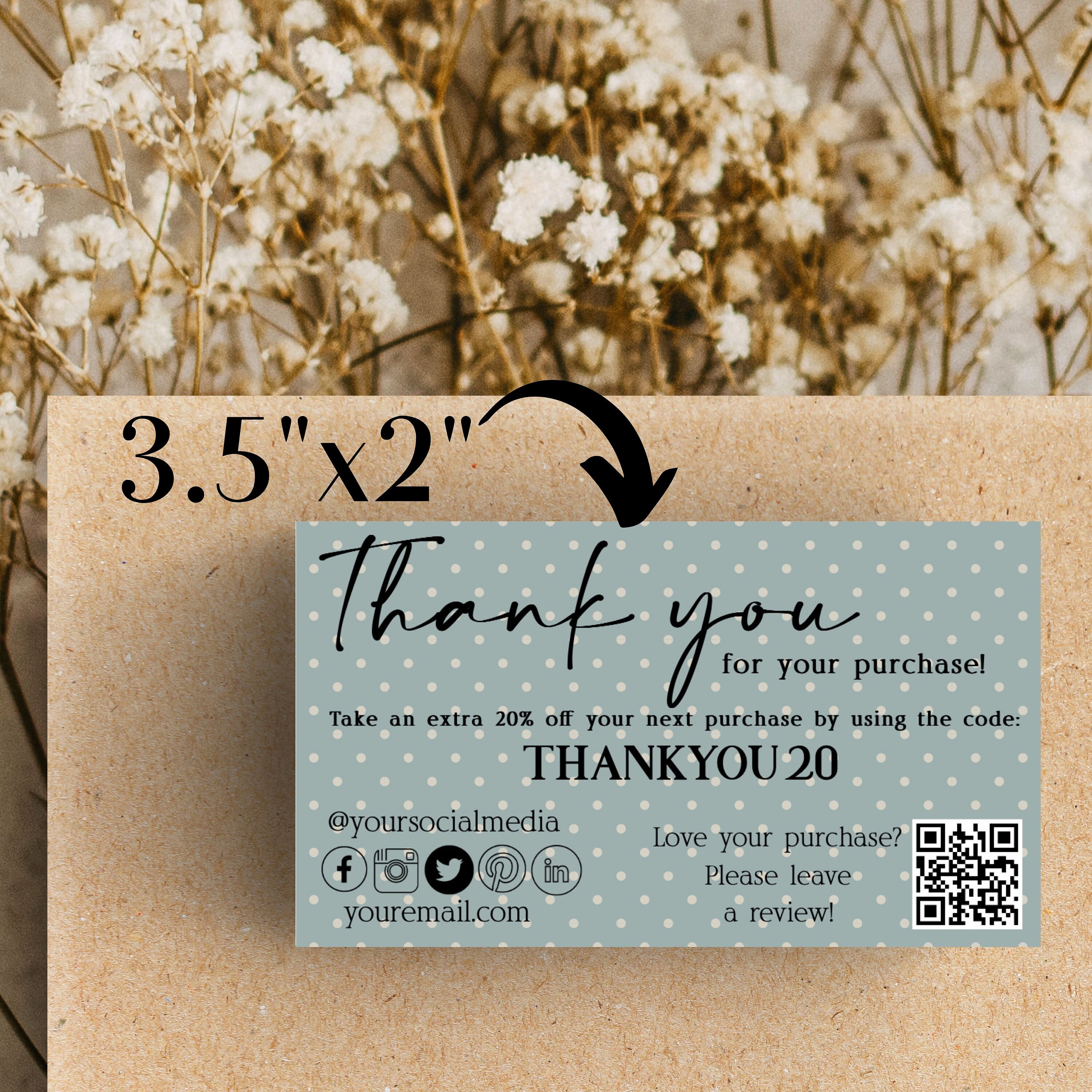 Editable Thank You Card Template for Etsy Sellers, Small Business ...