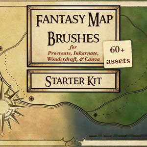 Sets de pinceaux et tampons pour carte fantastique | Kit de démarrage | Procreate, Inkarnate, Wonderdraft, Canva | Cartes fantastiques, construction d'un monde, D&D