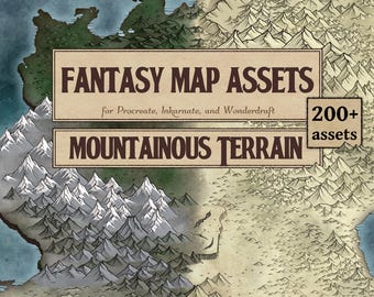 Pincéis e recursos para mapas de fantasia: Terreno montanhoso | Procreate, Inkarnate, Wonderdraft (Download digital) | Criação de mundos, D&D
