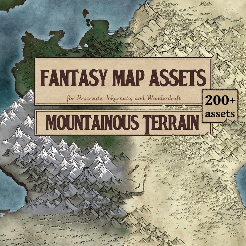Fantasy Map Brushes & Assets: Mountainous Terrain | Procreate ...
