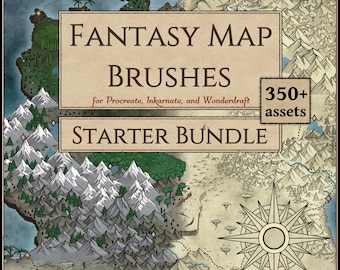 Pacote Inicial de Pincéis e Recursos para Mapas de Fantasia | Procreate, Inkarnate, Wonderdraft (Download Digital) | Criação de Mundos, D&D