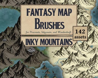 Pincéis e recursos para mapas de fantasia: mais de 140 carimbos de montanhas | Procreate, Inkarnate, Wonderdraft (download digital) | Criação de mundos, D&D