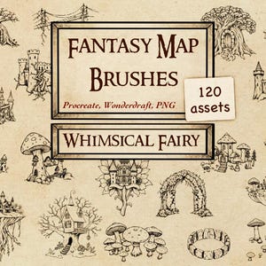 Borstelsets en stempels fantasiekaart | Grillige fee | Voortplanten, incarneren, Wonderdraft, png | Fantasymap-items, Worldbuilding, D&D