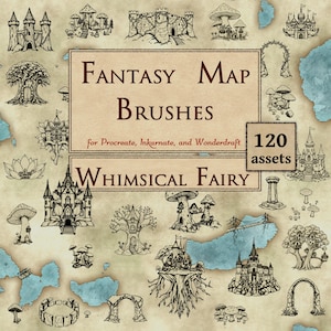 Fantasy Map Brushes & Assets: Whimsical Fairy | Procreate, Inkarnate, Wonderdraft, PNG (Digital Download) | Worldbuilding, DnD