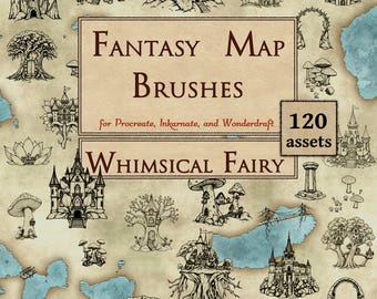 Pincéis e recursos para mapas de fantasia: Whimsical Fairy | Procreate, Inkarnate, Wonderdraft, PNG (download digital) | Construção de mundos, DnD