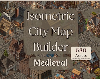 Recursos para mapas isométricos de cidades: Medieval | Procreate, Wonderdraft (PNG), Dungeondraft | D&D, Fantasia, Criação de Mundos