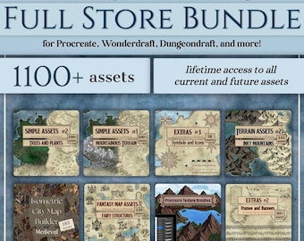 Pincéis e recursos para mapas de fantasia: pacote completo da loja | Procreate, Inkarnate, Wonderdraft (download digital) | Construção de mundos, D&D