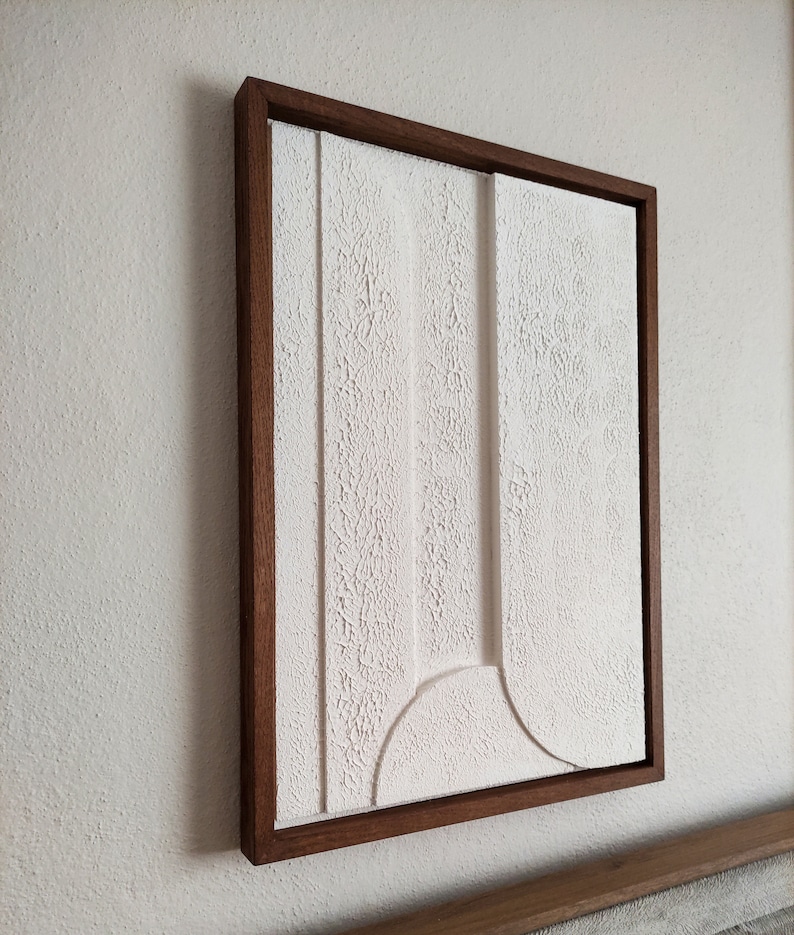 3D Plaster Wall Art, Abstract Plaster Painting, Boho Home Art, Framed