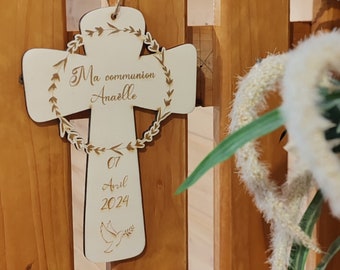 Communion cross, personalized wooden confirmation with first name and date, gift for communion and confirmation