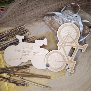 Personalized wooden Godfather/Godmother request with bicycle model