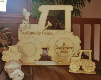 Ensemble décoration de table Tracteur personnalisable pour baptême