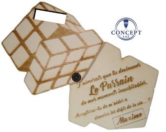 Announcement for the request for a personalized wooden Godfather/Godmother with a puzzle model