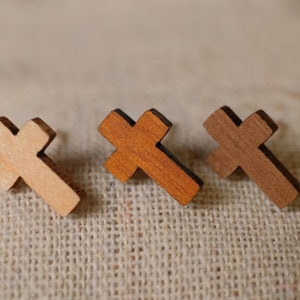 Ear stud cross ear stud wood sterling silver