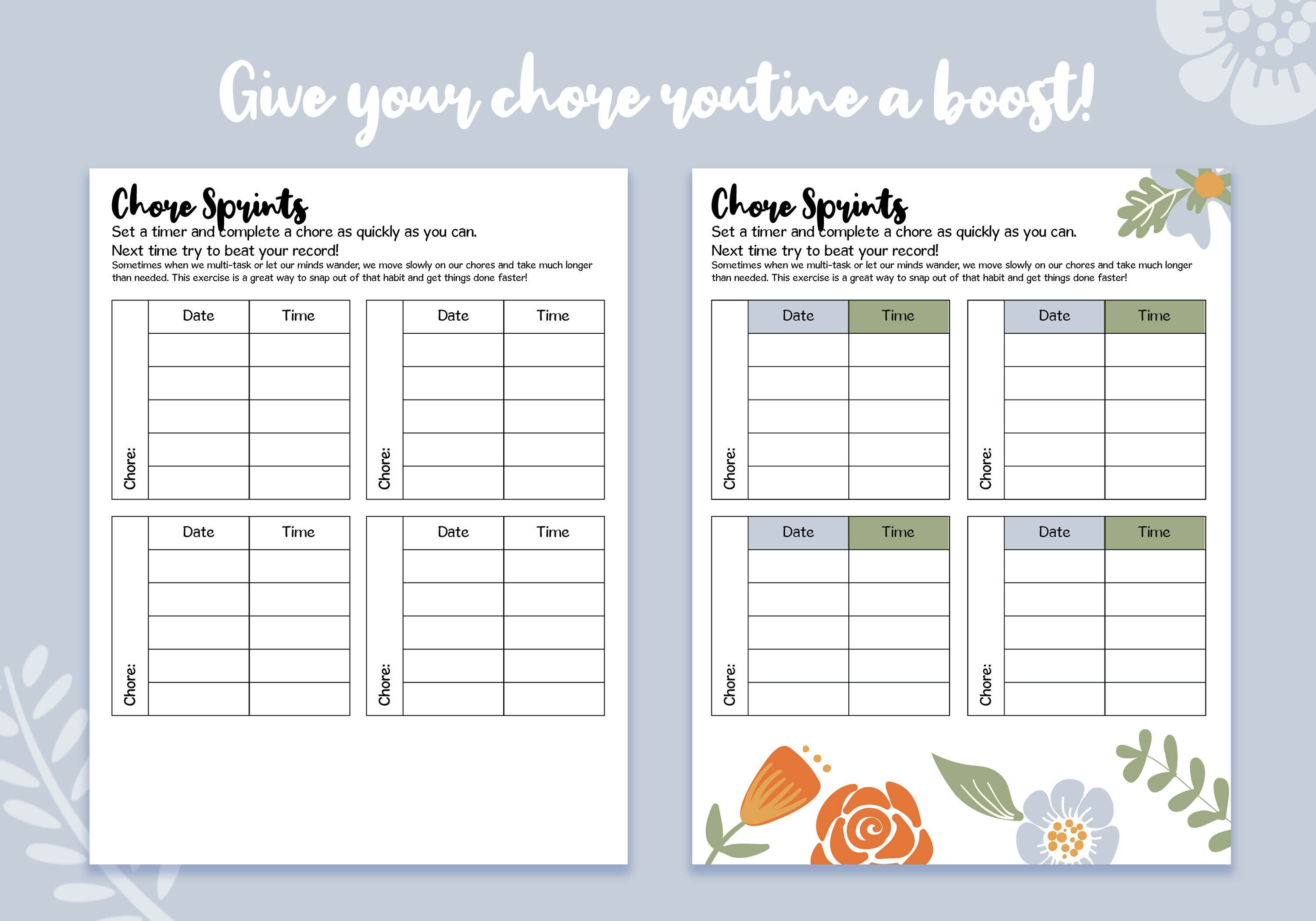 Chore Sprints Printable, Get Organized Quick, Instant PDF, JPG and PNG ...