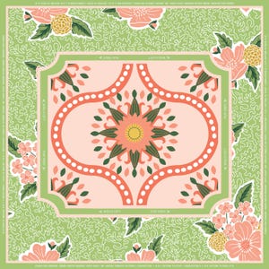 Mahjong Mat – Citrus Bloom | Green & Coral Floral Game Mat with Citrus-Inspired Design | Instructional Learning  Mat + Storage Bag |Neoprene