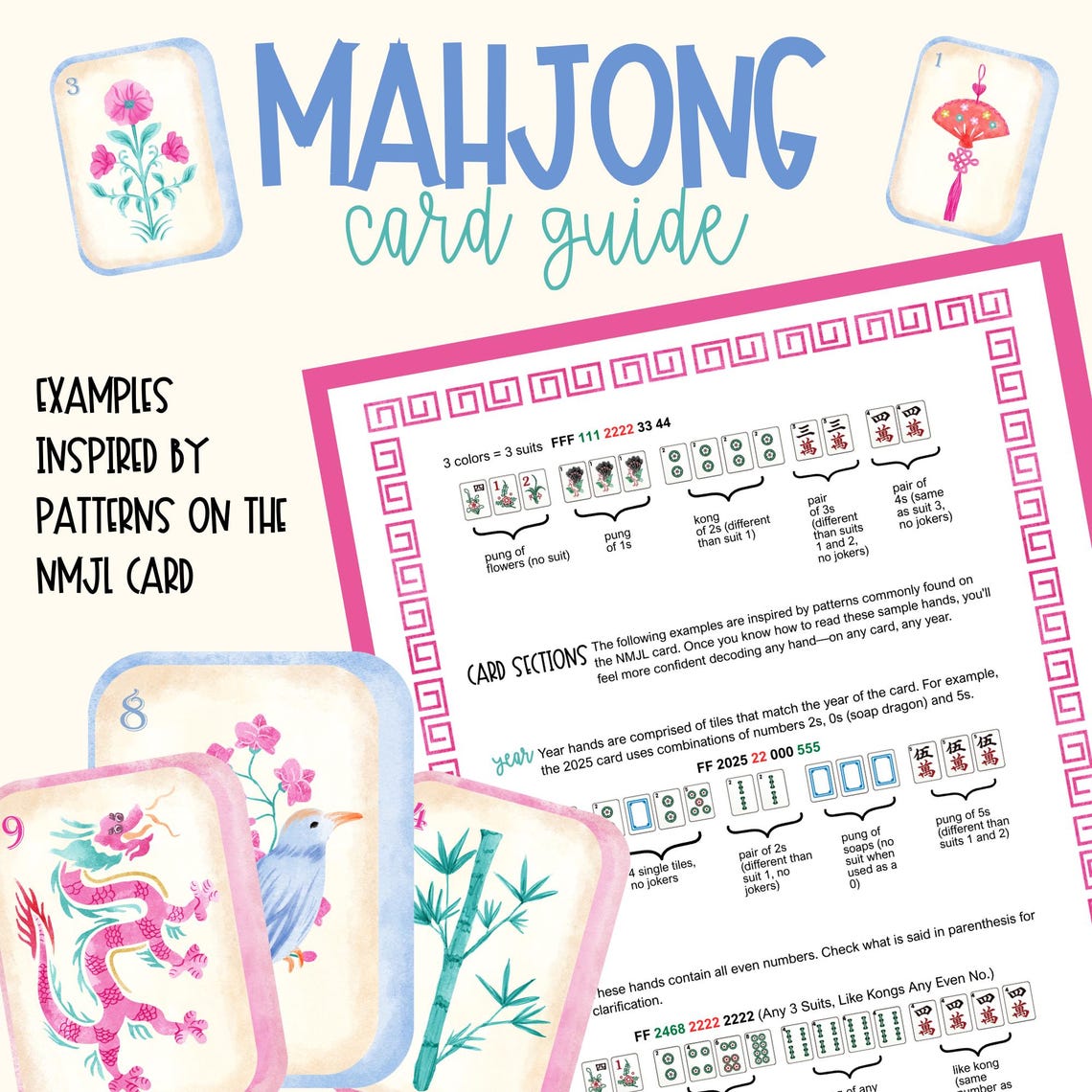 Mahjong Guide.pdf Mahjong Cheat Sheet | Mahjong Card Guide | Beginner-friendly ...