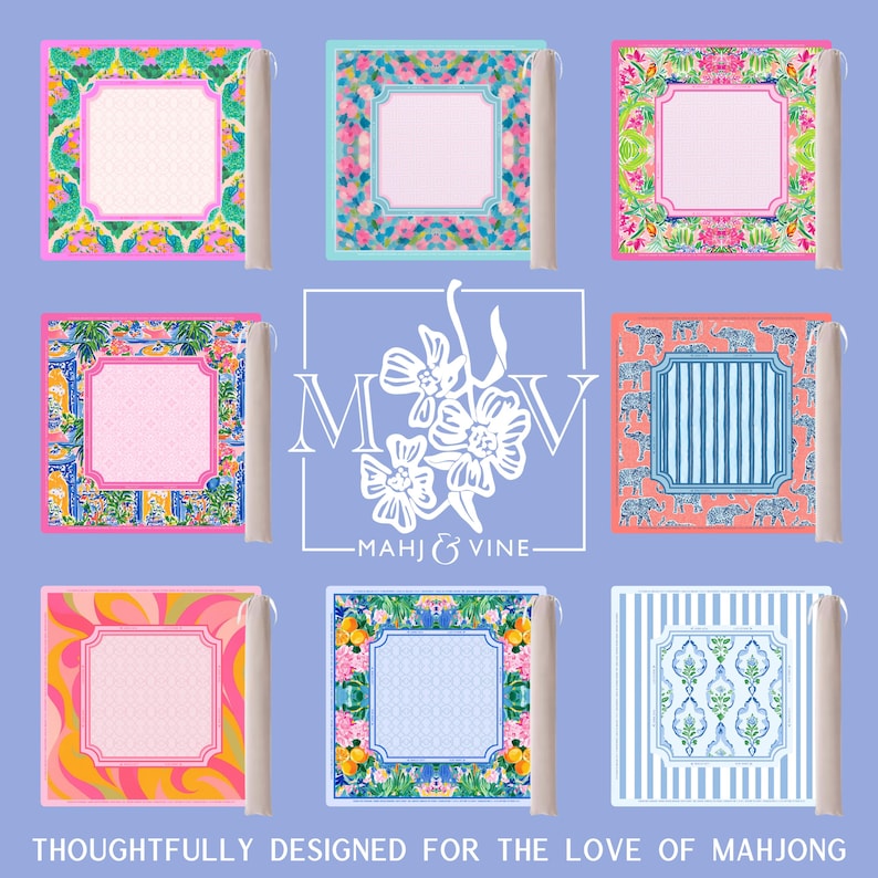 Mahjong Mat with Canvas Bag – Chinoiserie Porcelain Bloom | Neoprene Instructional Table Mat | Smooth Top | 3mm Premium Thickness image 6
