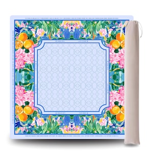 PRE ORDER Mahjong Mat with Canvas Bag – Chinoiserie Citrus Grove | Neoprene Instructional Table Mat | Smooth Top | 3mm Premium Thickness image 1