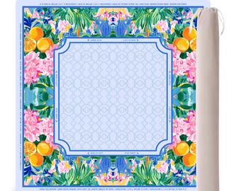 PRE ORDER Mahjong Mat with Canvas Bag – Chinoiserie Citrus Grove | Neoprene Instructional Table Mat | Smooth Top | 3mm Premium Thickness