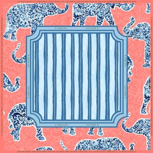 Mahjong Mat – Blue & White Elephant | Coral Chinoiserie Game Mat | Instructional Learning Mat + Storage Bag | Neoprene | Gift