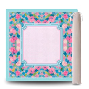 PRE ORDER Mahjong Mat with Canvas Bag – Watercolor Bloom Floral | Neoprene Instructional Table Mat | Smooth Top | 3mm Premium Thickness |