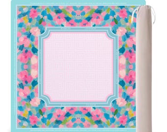 PRE ORDER Mahjong Mat with Canvas Bag – Watercolor Bloom Floral | Neoprene Instructional Table Mat | Smooth Top | 3mm Premium Thickness |