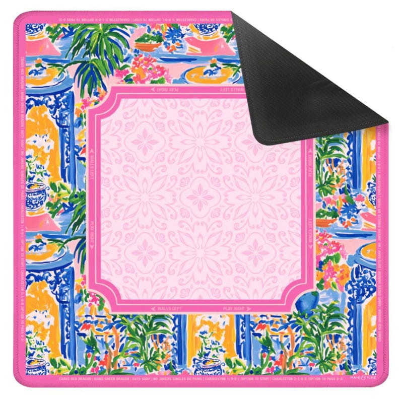 Mahjong Mat with Canvas Bag – Chinoiserie Porcelain Bloom | Neoprene Instructional Table Mat | Smooth Top | 3mm Premium Thickness image 3