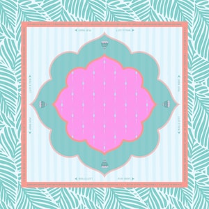 Mahjong Mat – Palm Breeze | Preppy Tropical Mahjong Game Mat in Teal & Pink | Neoprene Mat | Instructional Learning Mat + Storage Bag