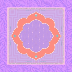 Mahjong Mat – Peach Luster | Coral & Lavender Game Mat | Neoprene Mat | Instructional Mat + Storage Bag | Mahjong Gift Idea