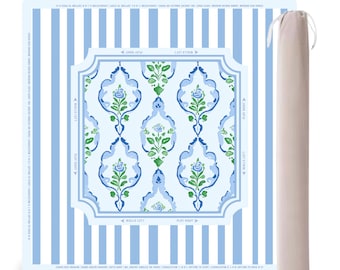 PRE ORDER Mahjong Mat with Canvas Bag – Chinoiserie Blue and Green | Neoprene Instructional Table Mat | Smooth Top | 3mm Premium Thickness