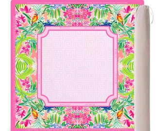 PRE ORDER Mahjong Mat with Canvas Bag – Chinoiserie Song Bird | Neoprene Instructional Table Mat | Smooth Top | 3mm Premium Thickness |Gift